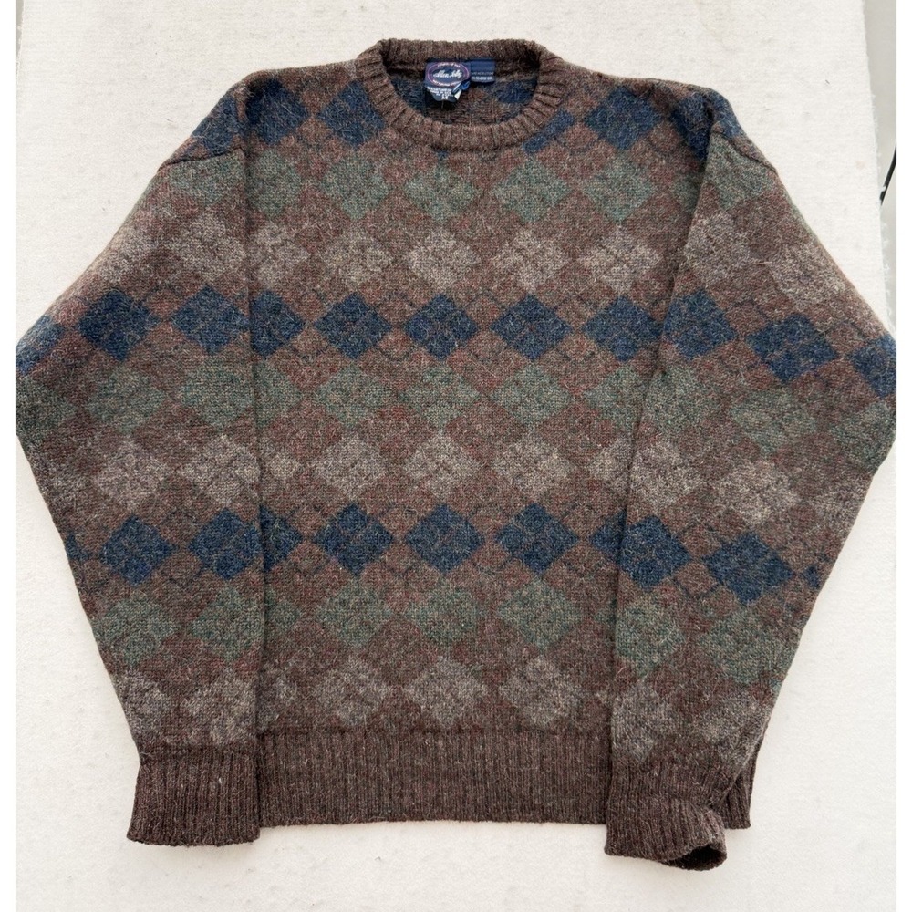 Vintage Allen Solly Sweater Brown Argyle Shetland Wool Mohair Scotland Men's M